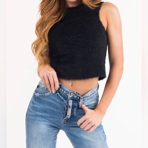 ❤️🎽Black Soft Faux Fur Sleeveless Knit Top🎽❤️